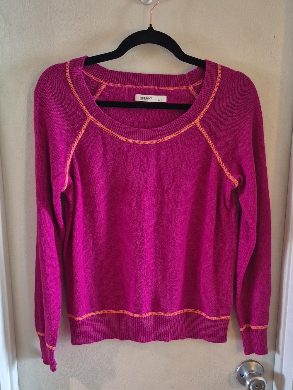 Y2k Old Navy Magenta Crewneck Sweater with Orange Trim